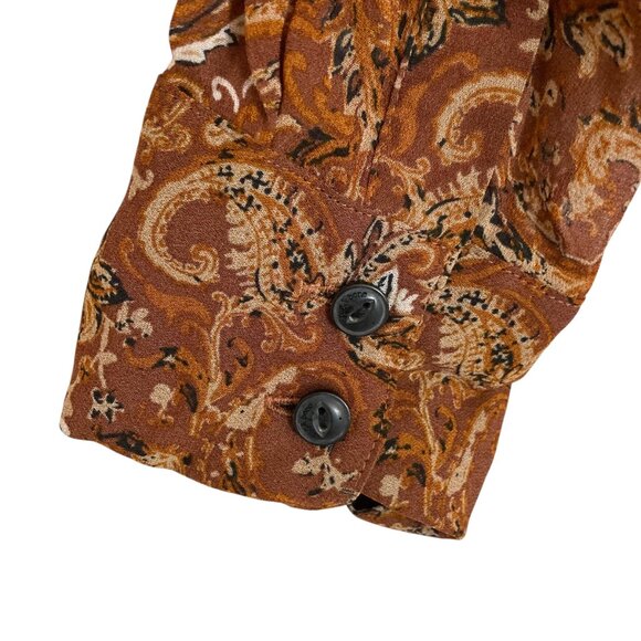 RAG & BONE Antonia Paisley Button Up Long Sleeve Blouse Shirt Brown - Picture 7 of 10